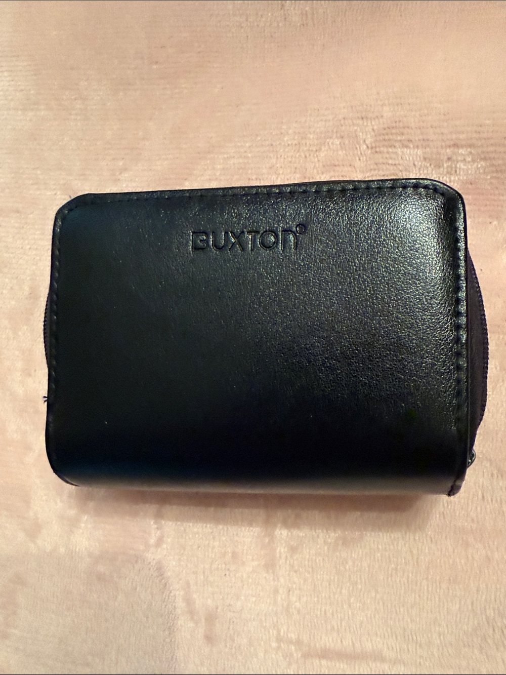 New Buxton Black Zip-Around Leather Wallet
